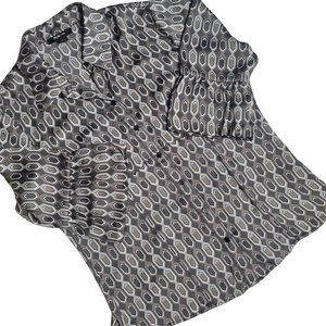 Style & Co. Gray Geometric Collared Button Down Bell Sleeve Blouse Plus Size 16